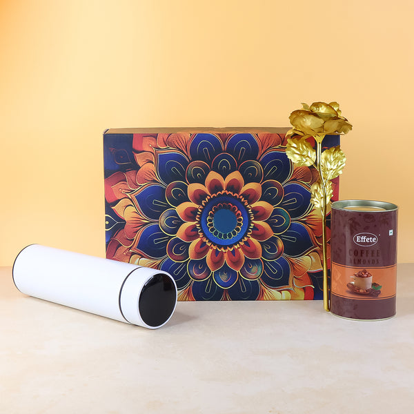 Effete Coffee Almonds Gift Hamper Golden Rose With Bottle (3 Pc Set)