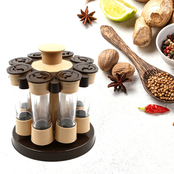 5986  360 Revolving Spice Rack For Kitchen And Dining Table 8 Spice Jars With 120 Ml Condiment Set Herb Seasoning Organizer